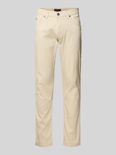 Produktfoto, Hose im 5-Pocket-Design Modell 'CORDOBA' von bugatti in Beige aus Baumwoll-Mix mit Stretch-Anteil, Straight Fit.