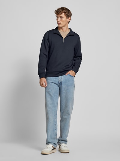 Casual Friday Sweatshirt met opstaande kraag, model 'Sebastian' Marineblauw - 1