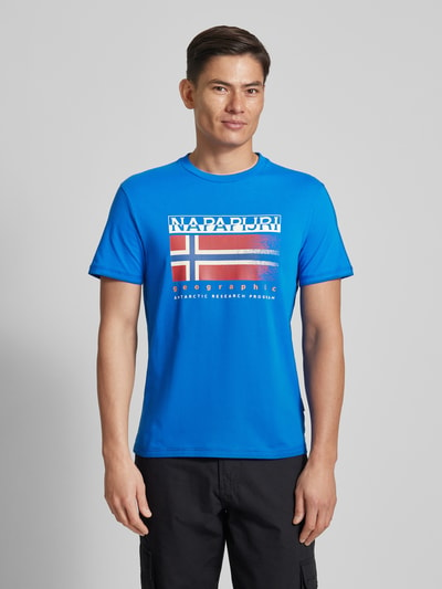 Napapijri T-shirt met label- en statementprint, model 'S-KREIS' Koningsblauw - 4