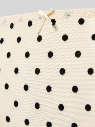 Produktfoto, String mit Schleifen-Detail Modell 'Carmine' von Neo Noir aus Material-Mix mit Stretch-Anteil, beige mit schwarzen Punkten.
