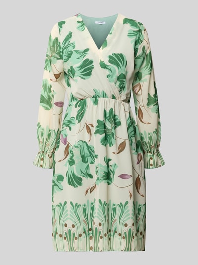 Produktfoto, knielange dames jurk van chiffon in all-over look met A-lijn, V-hals en wikkellook, model 'Ja44milaa' van ZABAIONE