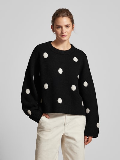 EDITED Gebreide pullover met extra brede schouders, model 'Floriane' Zwart - 4