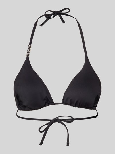 Produktfoto, schwarzes Bikini-Oberteil mit Logo-Detail Modell 'Rem' von Guess aus Elastischer-Material-Mix und Strasssteinbesatz, glatte Oberfläche