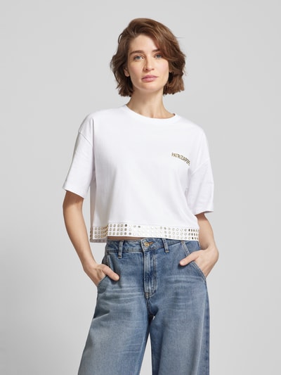 Patrizia Pepe Cropped T-Shirt mit Label-Print und Nieten Offwhite 4