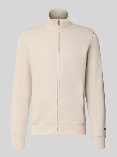 Produktfoto, Sweatjacke mit Stehkragen und Reißverschluss von Champion aus Baumwoll-Mix in Beige, Regular Fit, sichtbares Label-Stitching.
