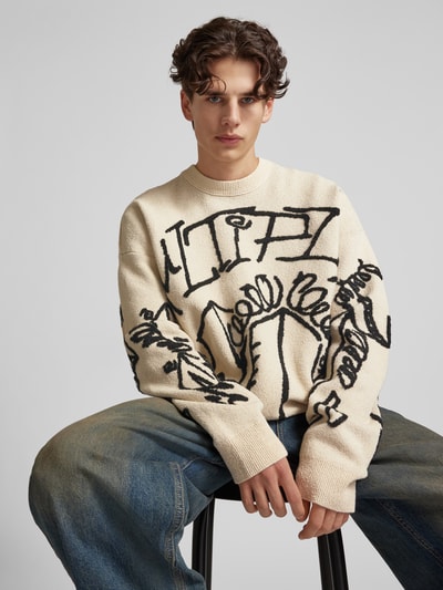 Multiply Apparel Gebreide pullover met statementprints Offwhite - 3