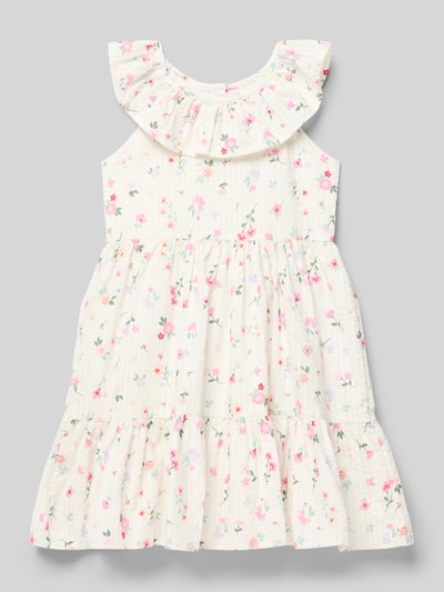 Productfoto, jurk in laagjeslook van Happy Girls, puur katoen, A-lijn, ruglengte bij maat 116: 58 cm, met knoopsluiting achter.