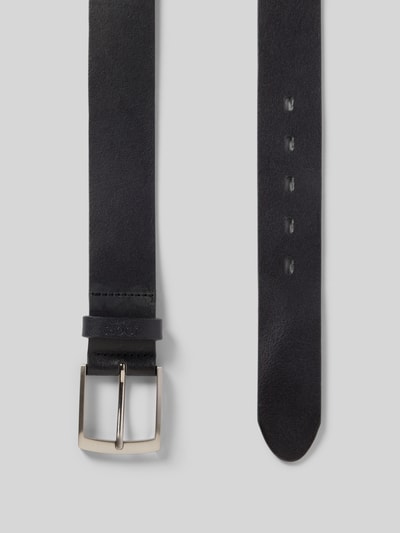 Produktfoto, Ledergürtel mit Dornschließe von JOOP! Collection in klassischer Form, echtes schwarzes Leder, 4 cm breit, silberne Schließe