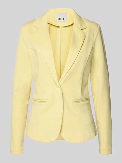 Produktfoto, Regular Fit Blazer mit Paspeltaschen Modell 'KATE' von ICHI, gelb, Material-Mix mit Viskose-Anteil, Reverskragen, Knopfverschluss