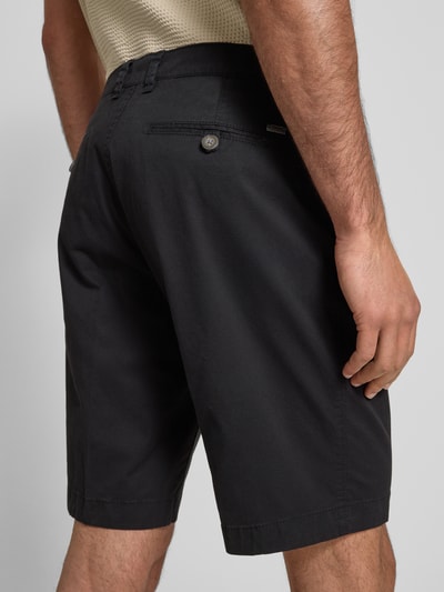 bugatti Regular fit korte chino met ceintuurlussen, model 'Flat' Zwart - 3