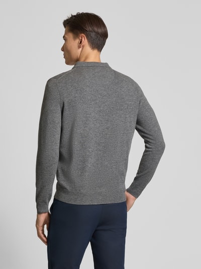 Fynch-Hatton Poloshirt van een mix van merinowol en kasjmier met labelstitching Middengrijs - 5