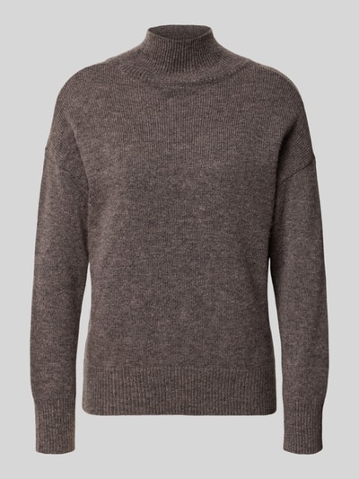 Produktfoto, sweter z dzianiny z mieszanki kaszmiru z dodatkiem wełny Model 'Nina' od 0039 Italy, krój regular fit, długi rękaw, prążkowane wykończenia, stójka, imitacja dzianiny, długość tyłu w rozmiarze 36: 56 cm, długość rękawów w rozmiarze 36: 46 cm, brązowy odcień, miękka faktura