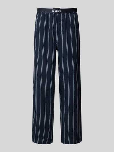 Produktfoto, Regular Fit Pyjama-Hose aus reiner Baumwolle Modell 'EASY PANTS' von BOSS in Two Tone-Optik mit Streifenmuster, elastischer Label-Bund, seitliche Eingrifftaschen, Popeline-Struktur, dunkelblau mit weißen Streifen