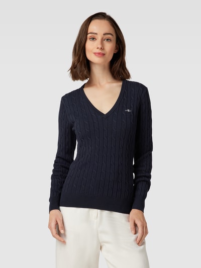 Gant Gebreide pullover met labeldetail Marineblauw - 4