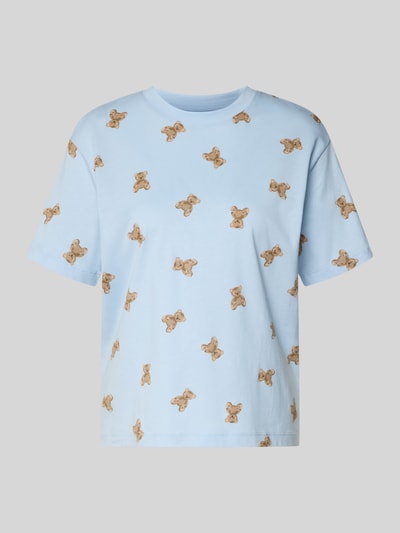 Produktfoto, Regular Fit T-Shirt mit Allover-Motiv-Print von Jake*s Casual in Hellblau, reine Baumwolle, Rundhalsausschnitt, für Damen