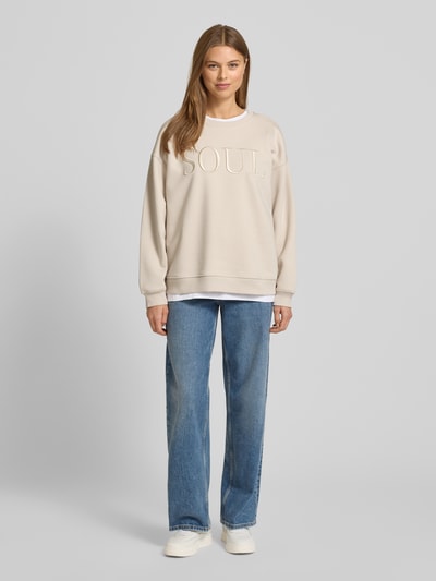 Smith and Soul Bluza z haftem i okrągłym dekoltem Beżowy 1