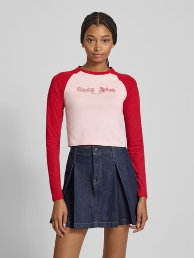Guess Jeans Bluzka krótka z długim, raglanowym rękawem Czerwony 4