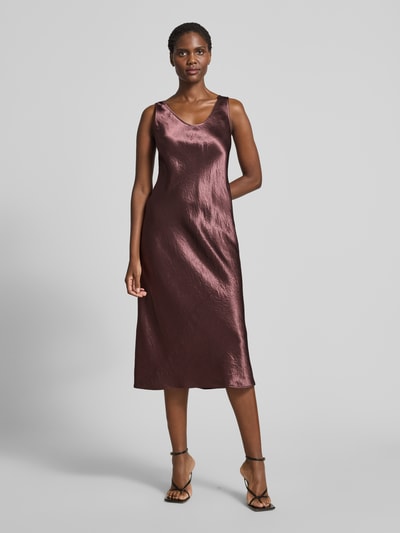 MM Soepele satijnen jurk met brede bandjes, model 'TALETE' Aubergine - 4