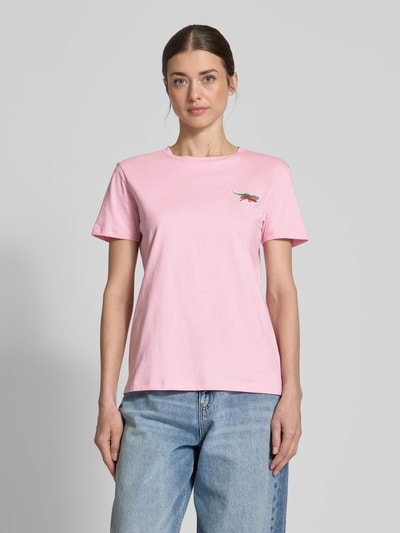 Jake*s Casual T-shirt met motiefstitching Fuchsia - 4