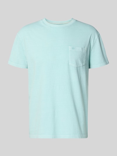 Produktfoto, T-Shirt aus Baumwoll-Leinen-Mix mit Brusttasche von Superdry in hellem Mintgrün, Regular Fit, Rundhalsausschnitt, dezente Textur