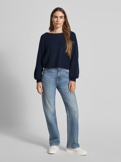 Marella Sweter z dzianiny z prążkowanymi wykończeniami model ‘FARADAY’ Granatowy 1