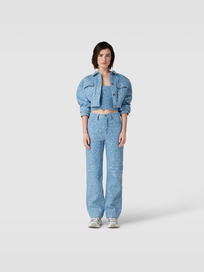 ROTATE Cropped Hemdjacke mit Paillettenbesatz Jeansblau 1