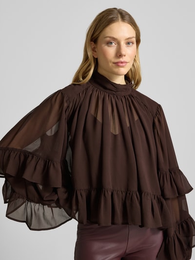 Gestuz Blouseshirt met volants, model 'mio' Donkerbruin - 3