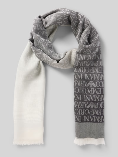 Produktfoto, Schal aus Modal-Mix mit Fransen von Emporio Armani, rechteckig, Allover-Look in Grau und Weiß, feine Textur, Breite 78 cm