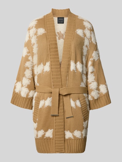 Produktfoto, Cardigan mit Bindegürtel und 3/4-Arm van Marc Cain, beige-witte kleurmix, regular fit, allover dessin, materiaal mix met alpacawol