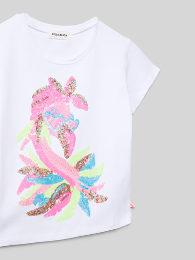 Produktfoto, Regular Fit T-Shirt mit Pailettenbesatz von BILLIEBLUSH aus reiner Baumwolle, farbenfrohe Pailletten, Rundhalsausschnitt, Rückenlänge 39 cm bei Größe 116.