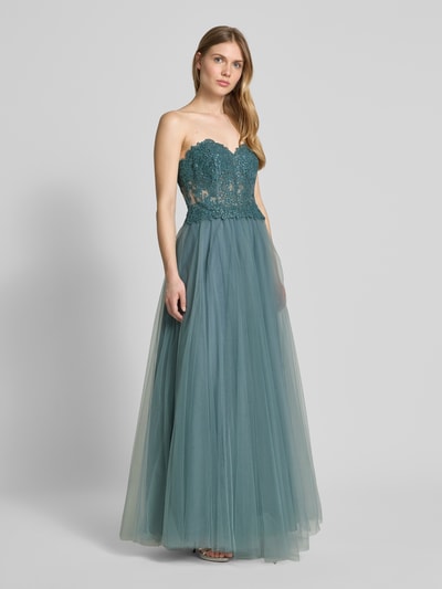 Mascara Off shoulder-avondjurk met kant en siersteentjes Mintgroen - 1