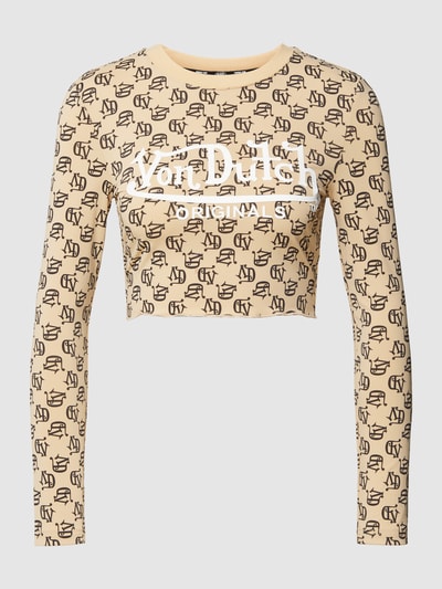 Von Dutch Cropped Longsleeve mit Allover-Muster Modell 'BAKER' Beige 2