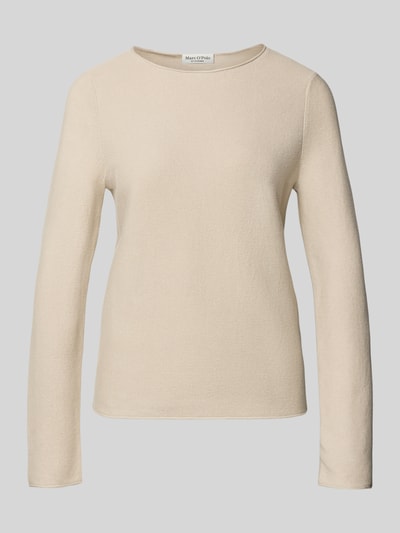 Produktfoto, Regular Fit Strickpullover aus reiner Baumwolle von Marc O'Polo, efekt: jednolity kolor, dzianina, kremowy, długi rękaw, zrolowane brzegi