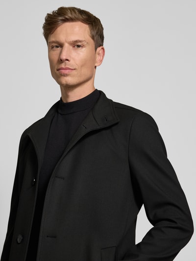 BOSS Slim fit lange jas met structuurmotief, model 'HYDE' Zwart - 3
