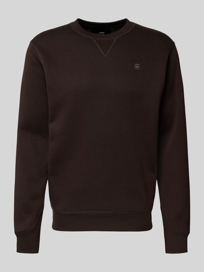 Produktfoto, donkerbruin sweatshirt uit katoenmix, rechte pasvorm, ronde hals, label-stitching, G-Star Raw Premium core.