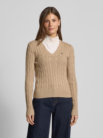 Polo Ralph Lauren Strickpullover mit Zopfmuster Modell 'KIMBERLY' Camel 4