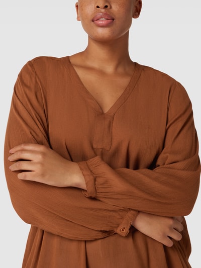 KAFFE Curve Blouse met V-hals, model 'AMI' Hazelnootbruin - 3