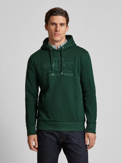 Gant Hoodie met labelstitching Donkergroen - 4