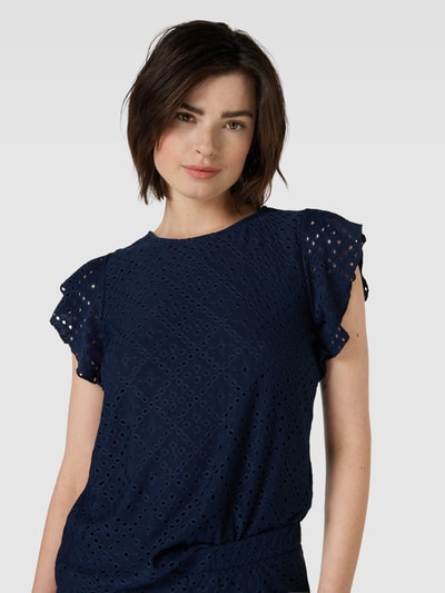 Vero Moda T-shirt met broderie anglaise, model 'TASSA' Marineblauw - 3