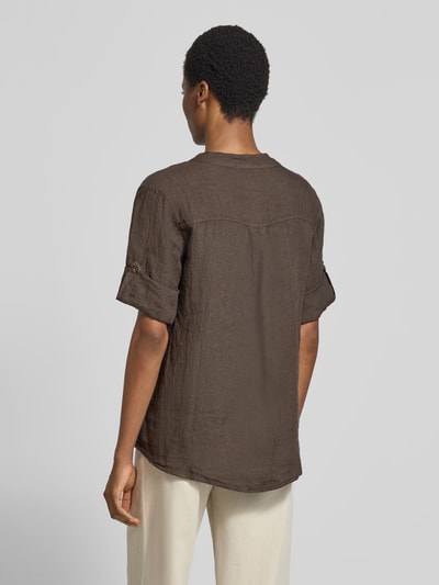 ZABAIONE relaxed fit linnen blouse met v-hals model 'Is44sii' Donkerbruin - 5