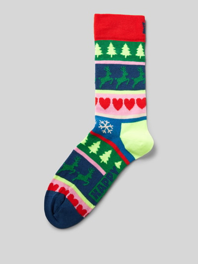 Happy Socks Socken mit Label-Stitching Modell 'Christmas Stripe' Hellrot 1