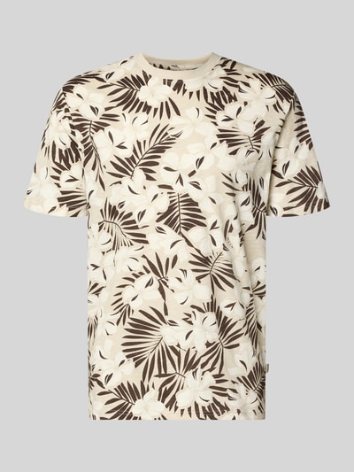 Produktfoto, Regular Fit T-Shirt aus reiner Baumwolle Modell 'PERRY' von Only & Sons mit Optik:Allover-Muster in Beige-Braun, Jersey, Herren T-Shirt