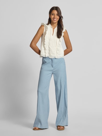 Cambio Wide leg linnen broek met steekzakken, model 'ADRIENNE' Blauw - 1