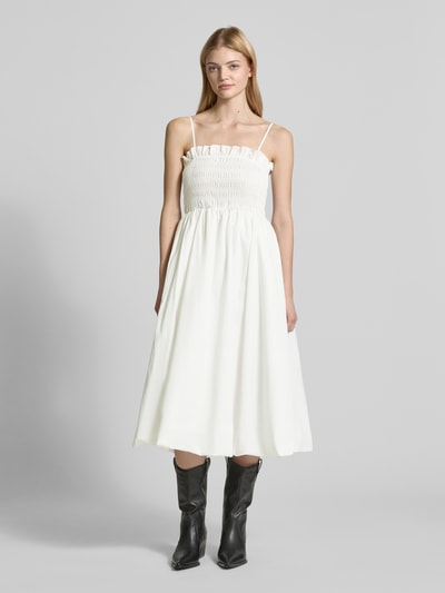 Amy Lynn Knielanges Cocktailkleid mit Smok-Details Modell 'Polly' Weiss 4