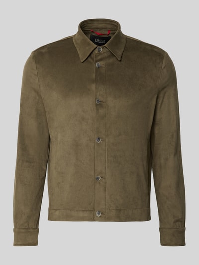 Produktfoto, Regular Fit Hemdjacke mit Kentkragen Modell 'TOTO' von CINQUE, oliwkowy, materiał z domieszką stretchu, krój regular fit, guziki, długość pleców w rozmiarze M: 67 cm