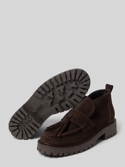 Produktfoto, Schnürschuhe aus echtem Rindsleder Modell 'Phia 20' von Marc O'Polo, dunkelbraun mit grober Profilsohle, Damen Schnürschuhe