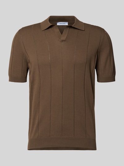 Produktfoto, Regular Fit Poloshirt mit breiter Rippe und V-Ausschnitt von GRAN SASSO in Braun, reine Baumwolle, strukturierte Oberfläche