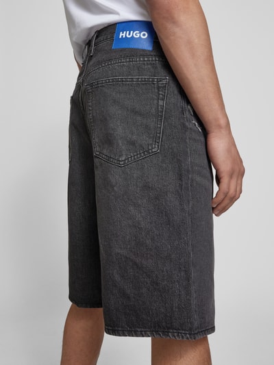 Hugo Blue Baggy fit jeansbermuda in destroyed-look, model 'MASON' Zwart - 3