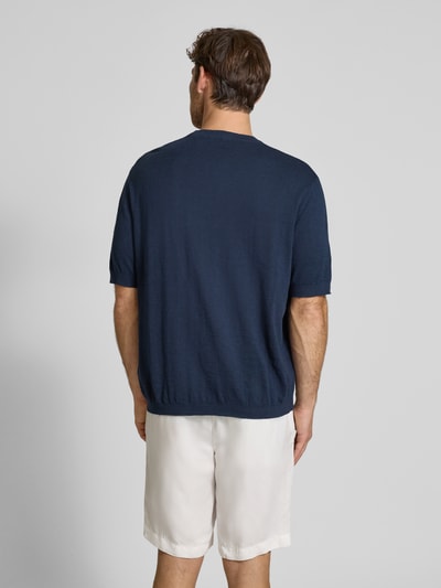 SELECTED HOMME Regular fit gebreid shirt van een mix van katoen en linnen, model 'BERG SUN' Marineblauw - 5