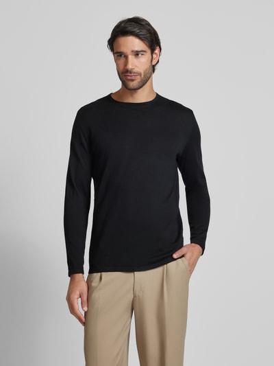 Christian Berg Men Regular Fit Strickpullover aus reiner Baumwolle mit Rundhalsausschnitt Black 4